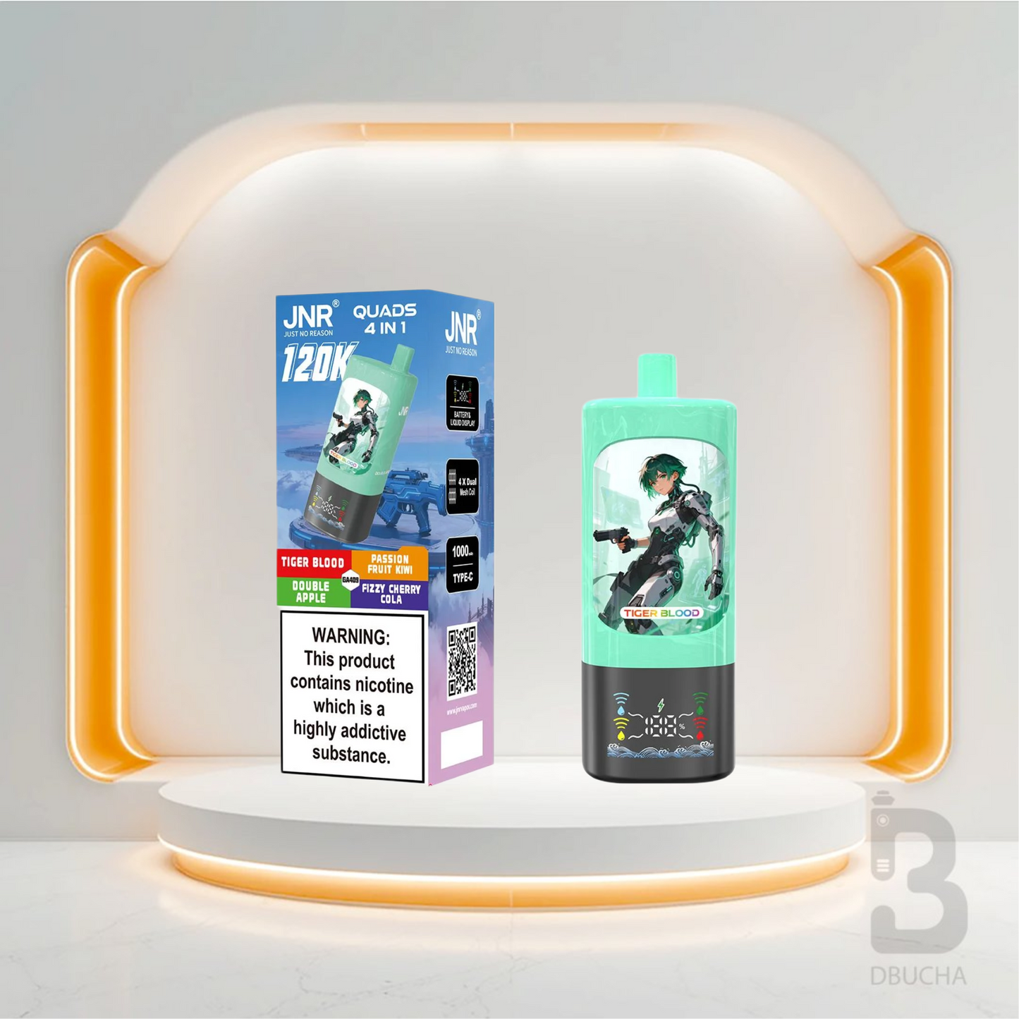 Jednorazówki - E papieros - JNR - Quads - 120K - Tiger Blood - Double Apple -Passion Fruit Kiwi - Green Apple - Najtańsze