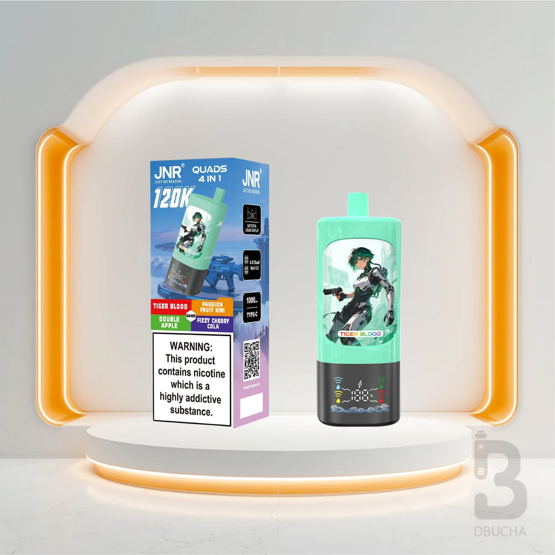Jednorazówki - E papieros - JNR - Quads - 120K - Tiger Blood - Double Apple -Passion Fruit Kiwi - Green Apple - Najtańsze