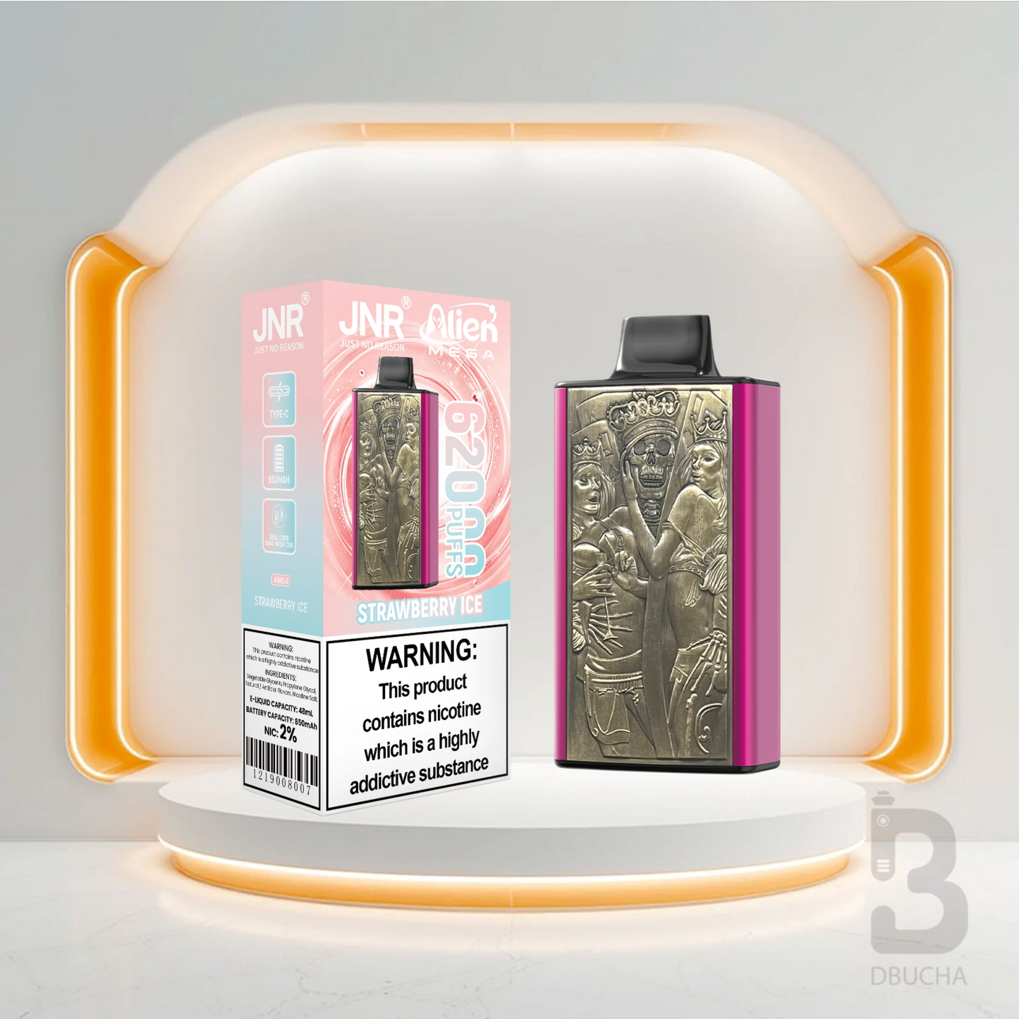 Jednorazówki - E papieros - JNR Alien Mega - 62K buchów - Strawberry Ice - Najtańsze