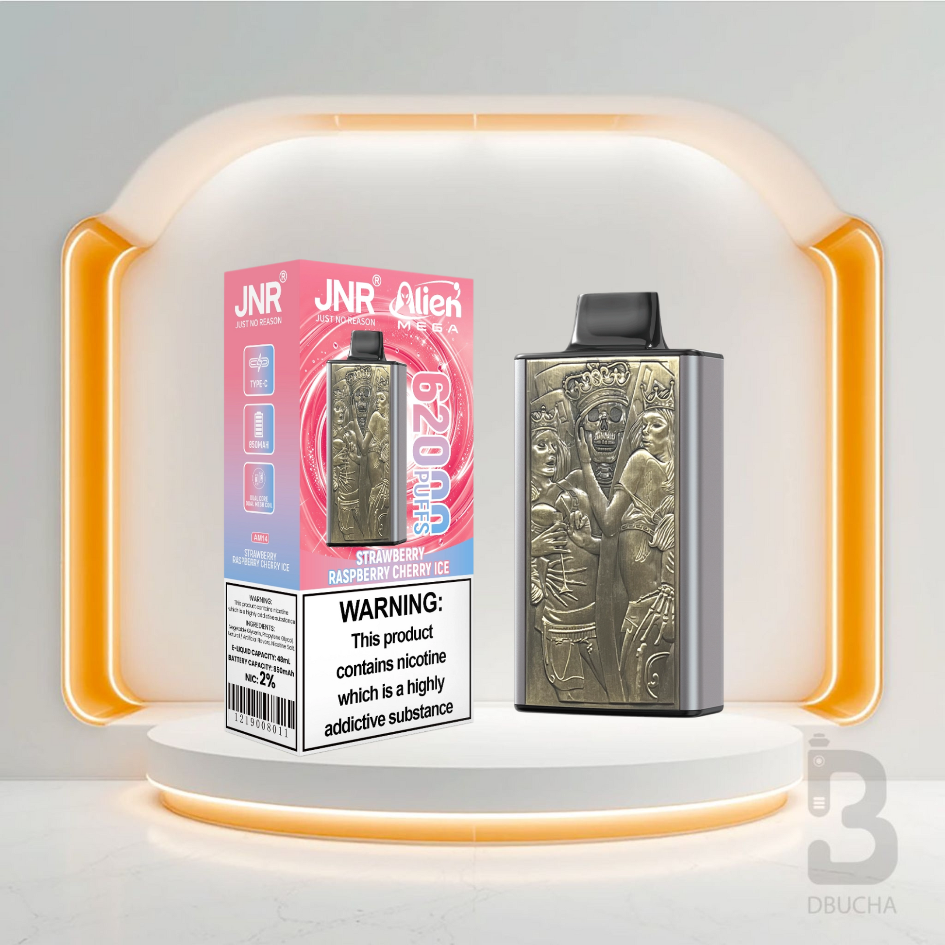Jednorazówki - E papieros - JNR Alien Mega - 62K buchów - Strawberry Raspberry Cherry Ice - Najtańsze